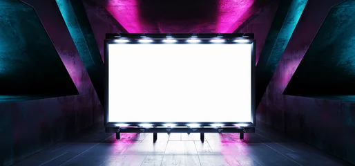 Sci Fi Billboard Showroom Commercial Empty Plane Space Realistic Warehouse Garage Room Studio Light Shadows Concrete Cement Metal Structure 3D Rendering © IM_VISUALS