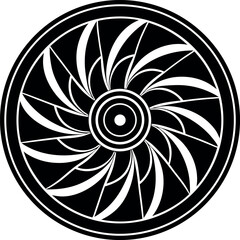 Wind Fan Round Silhouette Black Vector | Icon for Airflow and Energy Vector