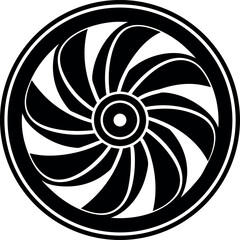 Wind Fan Round Silhouette Black Vector | Icon for Airflow and Energy Vector