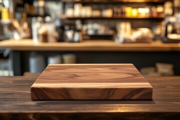 Fototapeta premium Wood Table Food. Empty Wooden Surface for Displaying Products on Blurred Background