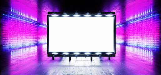 Sci Fi Billboard Showroom Commercial Empty Plane Space Realistic Warehouse Garage Room Studio Light Shadows Concrete Cement Metal Structure 3D Rendering © IM_VISUALS