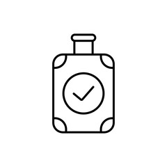Suitcase with checkmark icon used for travel friendly pillow packaging and sleep product certification for mobility and convenience line icon in vector with editable stroke