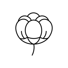 Cotton flower icon representing 100 percent natural cotton used in bedding labeling pillow packaging and eco product branding line icon in vector with editable stroke