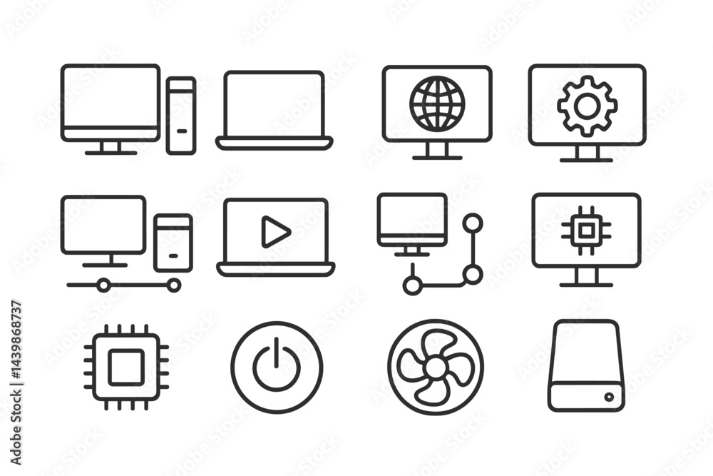 Aufkleber Set of web icons featuring line style illustrations of digital devices and technology elements for modern use