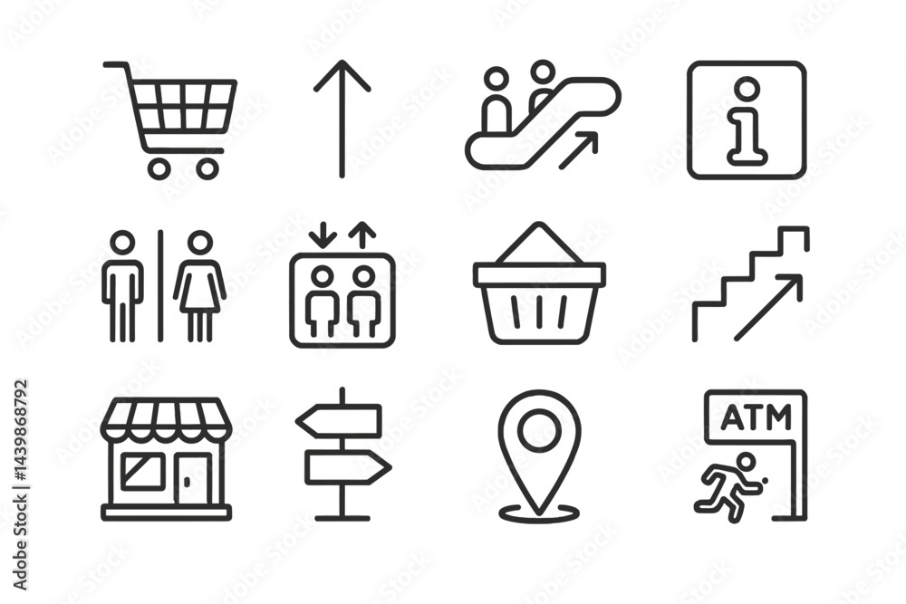 Aufkleber Set of line style web icons representing various activities and facilities for easy navigation