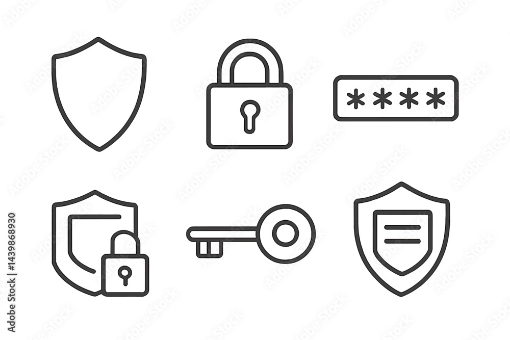 Leinwandbilder Web icons collection featuring security symbols in line style for online applications and services
