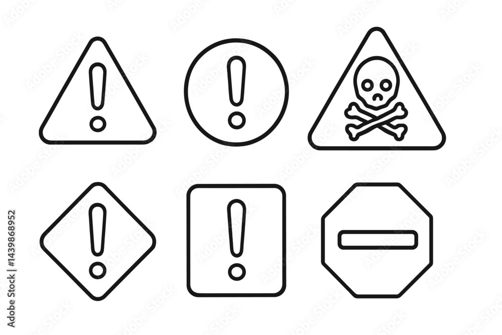 Poster Set of line style web icons illustrating cautionary signs and danger alerts for digital design use