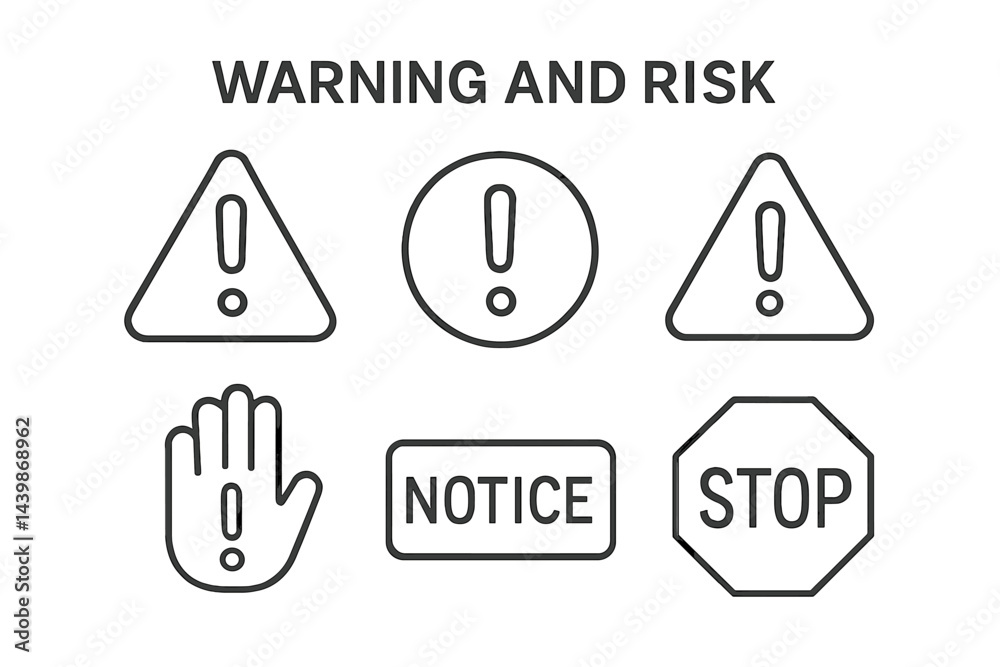 Fototapete Set of line style web icons depicting various warning and risk symbols suitable for online use in safety communications