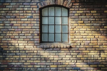 Rustic brick wall with small window close-up. AI generative