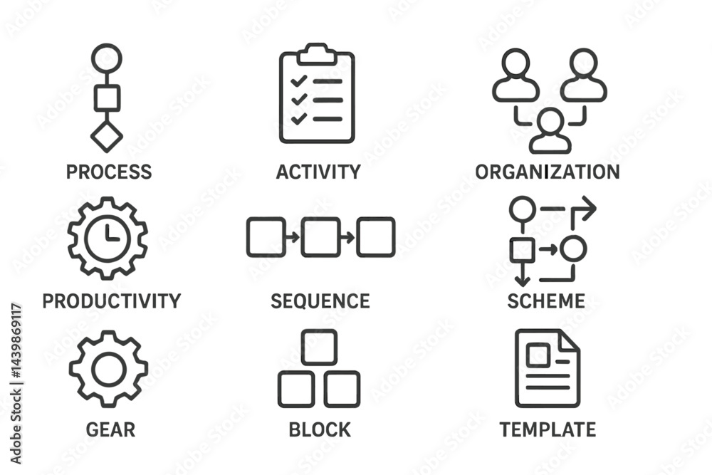 Poster Collection of web icons illustrating various concepts in a simple line style for design and presentation purposes