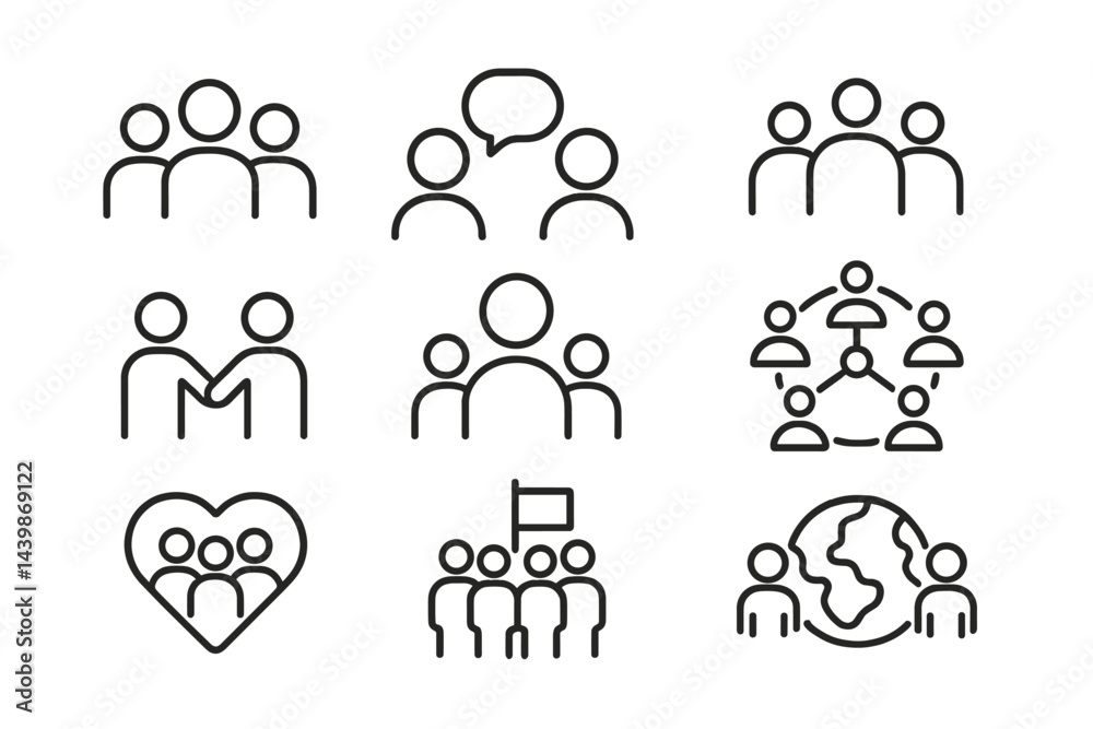 Aufkleber Collection of web icons in line style illustrating communication, community, and social interaction