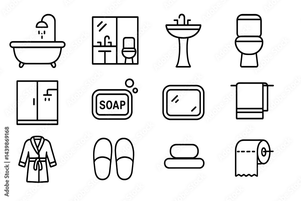 Aufkleber Web icons depicting various bathroom and toiletry items in line style for digital use