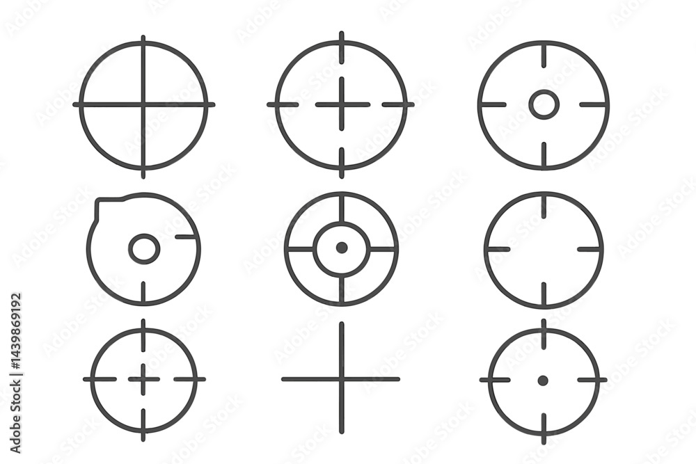 Poster Collection of line style web icons featuring concentric circles and crosshairs for user interface design