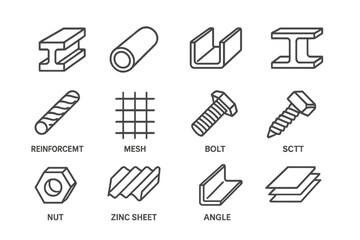Fototapeta premium Web icons set featuring various construction and hardware elements designed in a clean line style for easy recognition and use