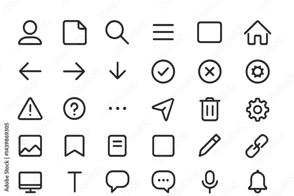 Aufkleber Collection of web icons featuring line style designs for user interface and digital applications