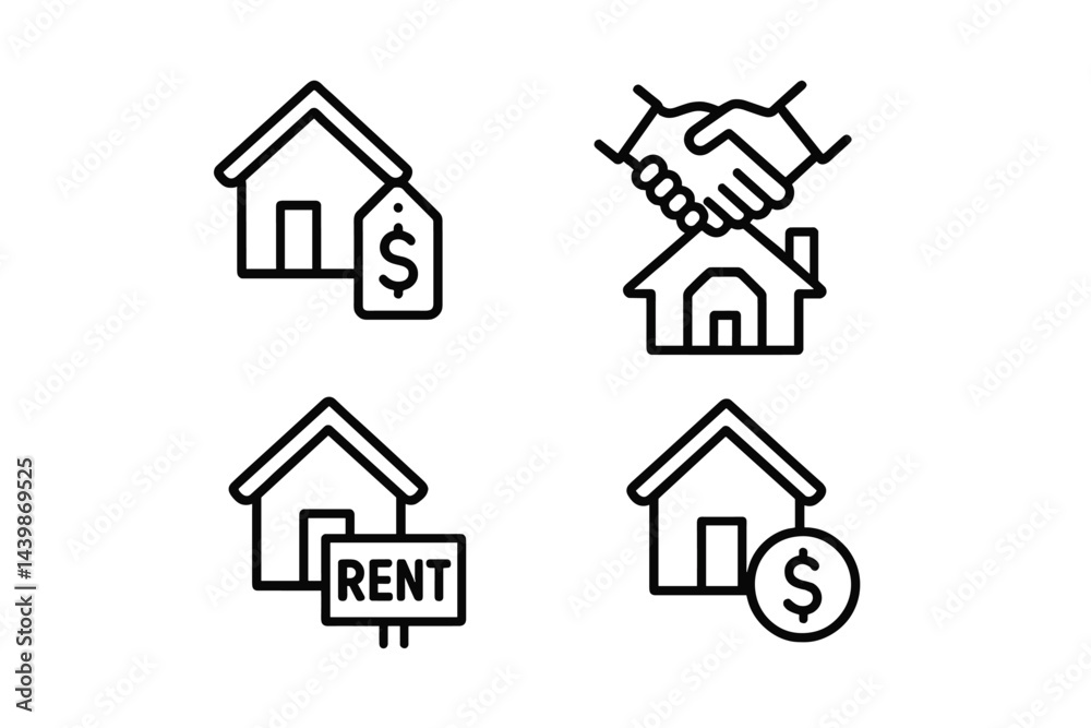 Aufkleber Set of web icons in line style depicting various real estate concepts for property rental and sales transactions