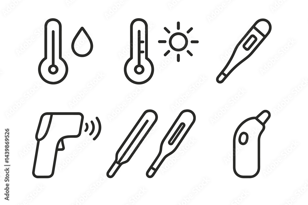 Aufkleber Set of line style web icons representing temperature measurement and weather conditions