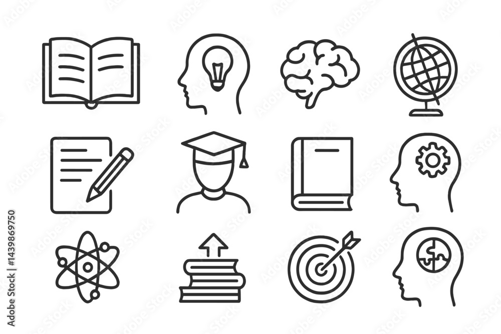 Aufkleber Collection of line style web icons representing education, knowledge, and learning concepts for digital use