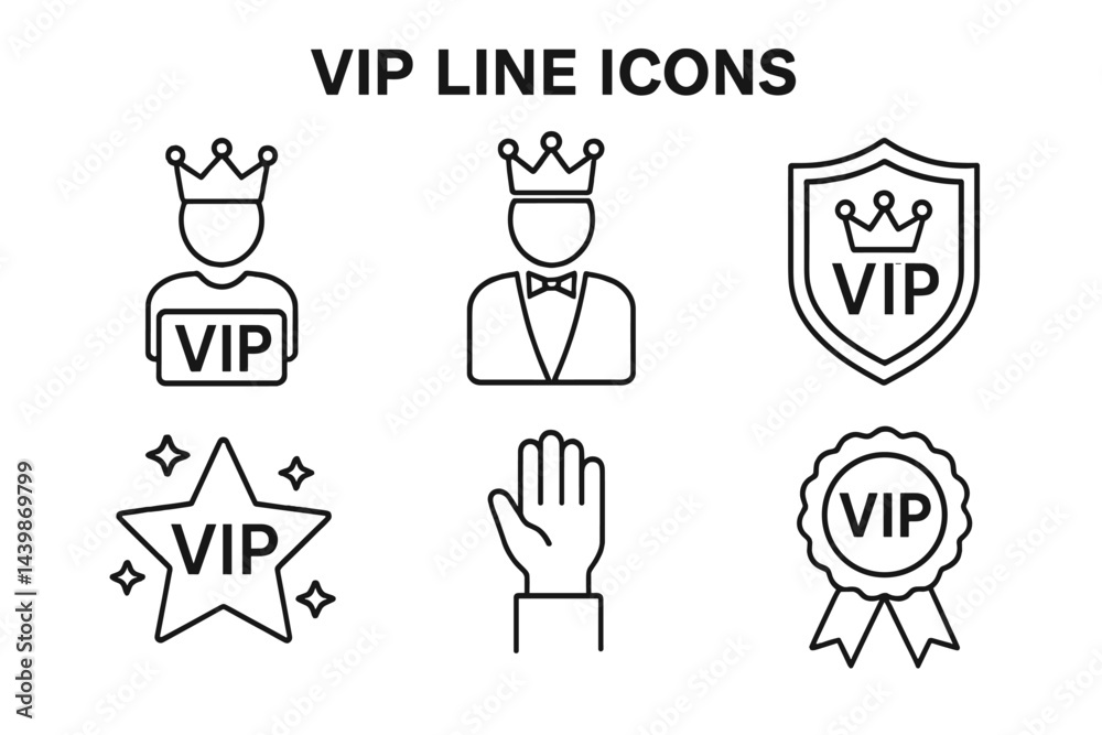 Fototapete Set of line style icons representing VIP status and recognition through various symbols