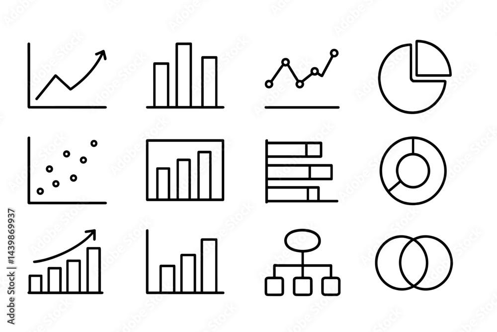 Aufkleber Collection of web icons depicting data visualizations in line style suitable for digital design and presentations