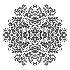 Mandala black and white pattern vector illustration on a white background.