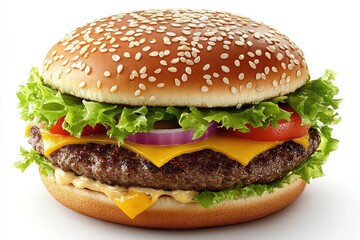 American burger with lettuce, tomato, onion and cheese
