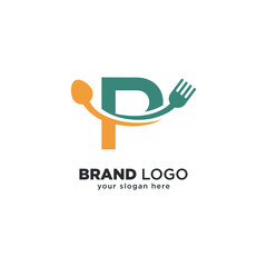 Creative Food Logo with P Letter and Spoon Design.