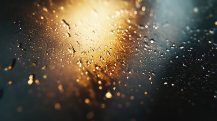 Obraz premium Raindrops glimmering illuminated pane blurred world