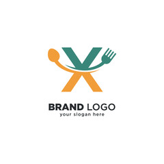 Creative Food Logo with X Letter and Spoon Design.
