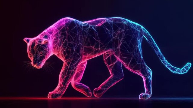 Low-poly panther, night, jungle, stalking, design