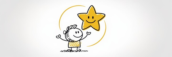 Child reaching for a golden star symbol of success.