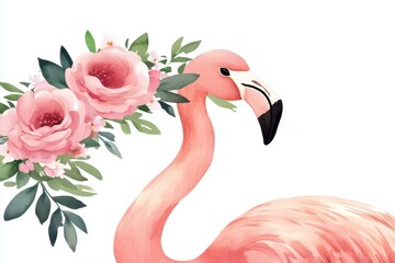 Naklejka premium Vibrant Flamingo with Floral Arrangement in Background
