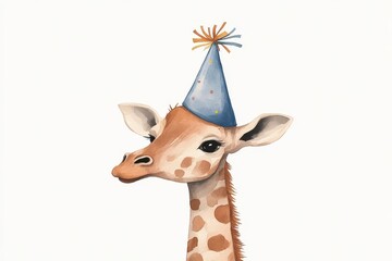 Playful Giraffe in Party Hat for Children's Celebration