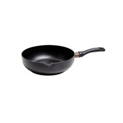 A sleek black non-stick frying pan with a modern design and a comfortable handle.