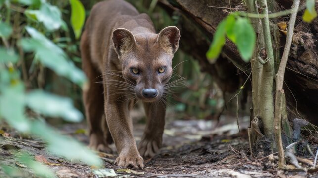 Fossa Strolling Through Madagascar's Lush Undergrowth