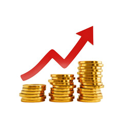 Growing Gold Coins Stacks with Red Upward Arrow