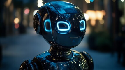 Robot character design urban setting digital art nighttime close-up futuristic concept