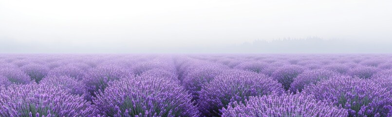 Obraz premium Misty lavender field stretching to a hazy horizon