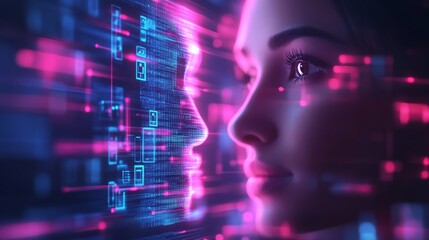 Futuristic ai face recognition in digital visual art