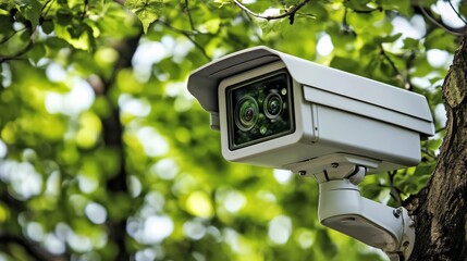 Surveillance camera monitoring outdoor greenery a security technology concept