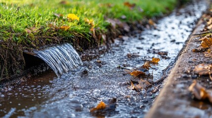 Obraz premium Gutter filled with debris causing overflow and water leakage