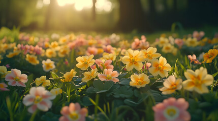 Obraz premium Field of Flowers at Sunset: A Stunning Floral Display