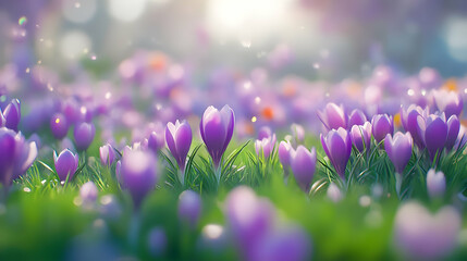 Fototapeta premium Stunning Purple Crocus Field in Springtime
