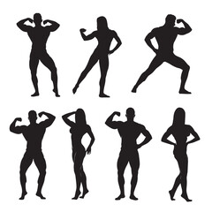 Six Muscular Bodybuilder Silhouettes Men and Women Posing