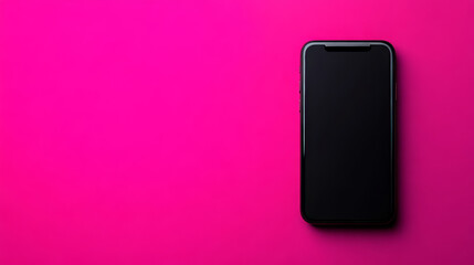 Mobile phone on pink background technology digital device minimalist top-down view modern aesthetic