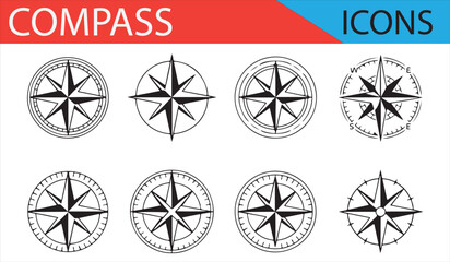 Fototapeta premium Multiple Compass Rose Icons for Exploration and Navigation Themes