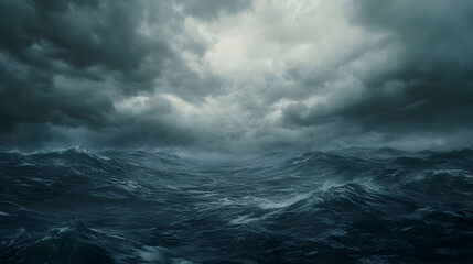 Dramatic Stormy Sea Landscape: Dark Clouds and Turbulent Waves