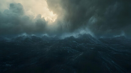 Obraz premium Epic Stormy Seascape: Dramatic Dark Clouds over a Turbulent Ocean