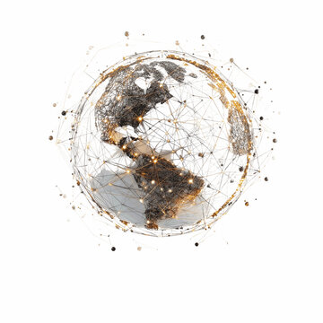 Global Network Connection Illuminated Earth in Abstract Web of Lines