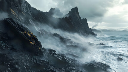 Dramatic Coastal Landscape: Majestic Cliffs and Turbulent Ocean